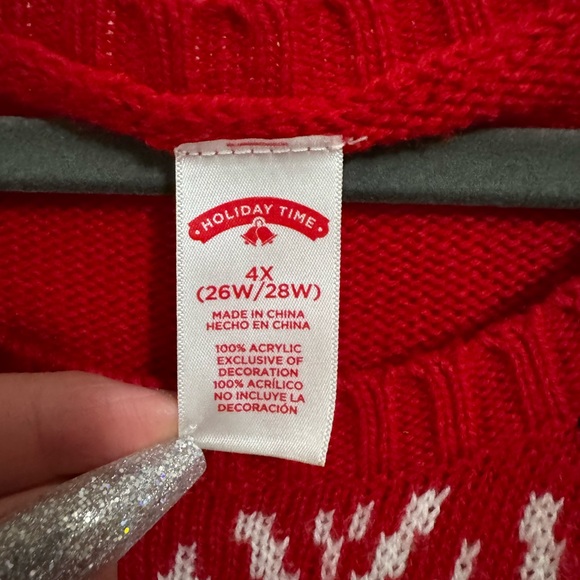 Red Women's Sweater with Festive Llama Design - Picture 2 of 3